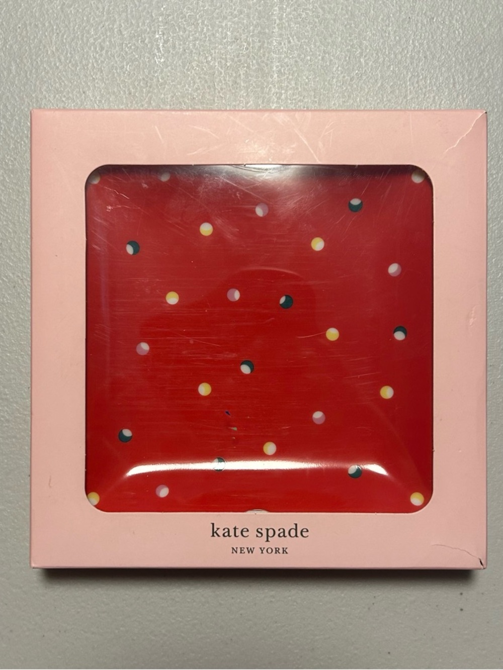 kate spade Lenox New York Christmas Dot Red Ceramic Tray - NWT - discontinued